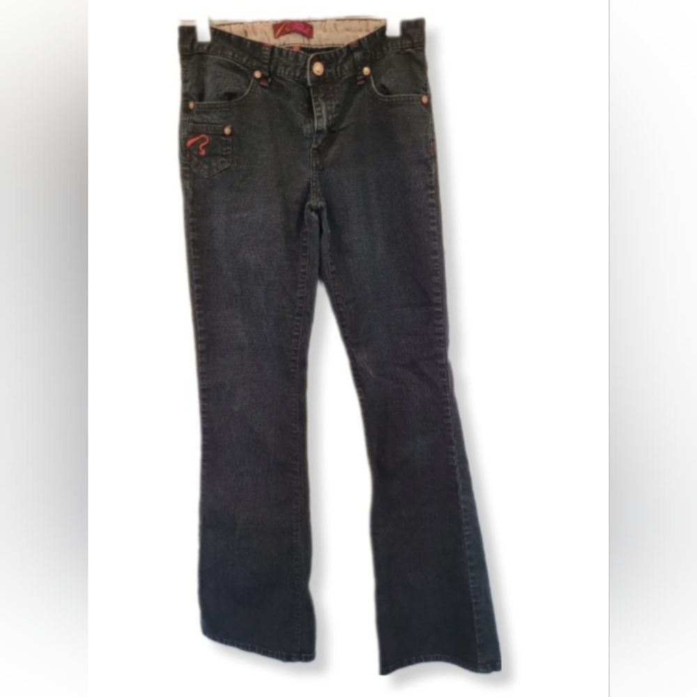 Fetish Jeans Bootcut Dark Blue Wash Juniors Size 9/10 Embroidered Back P…